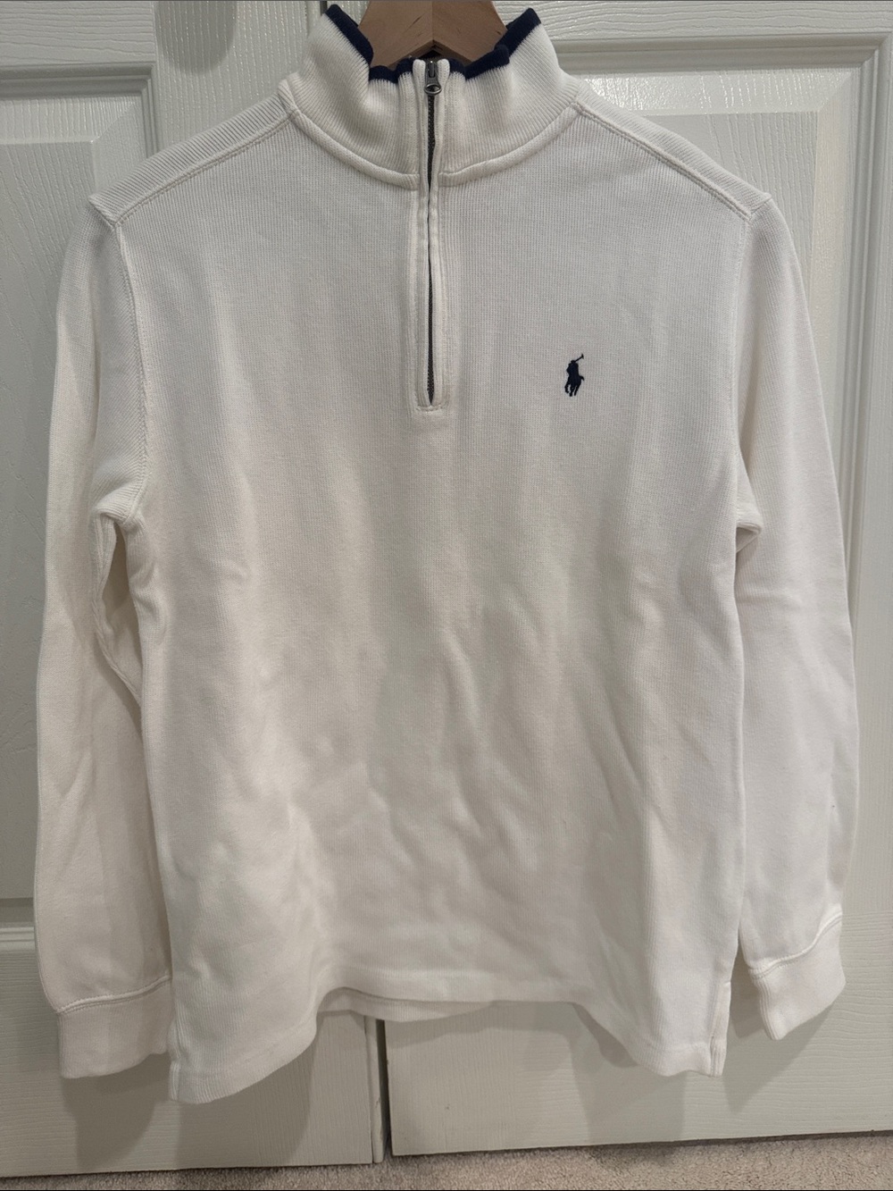 Ralph Lauren Kids White Quarter-Zip Pullover with black Logo Trim